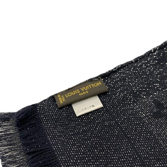 Auth LOUIS VUITTON - Black Silver Unconfirmed Scarf Silk Polyester Nylon - Picture 4 of 5